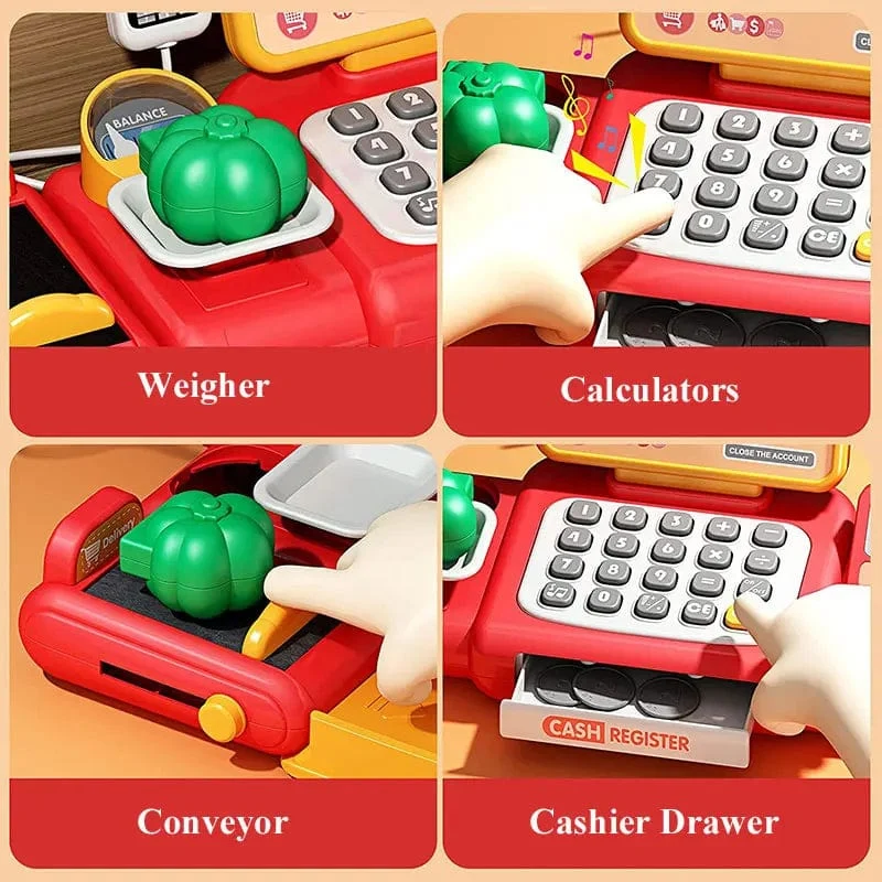 Rollenspiel-Rechner, Registrierkasse, Spielzeug, Supermarkt, Laden, Kassierer, mit Scanner, Mikrofon, Kreditkarte, Geschenke für Kinder