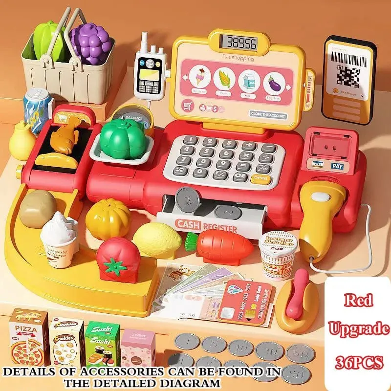 Rollenspiel-Rechner, Registrierkasse, Spielzeug, Supermarkt, Laden, Kassierer, mit Scanner, Mikrofon, Kreditkarte, Geschenke für Kinder