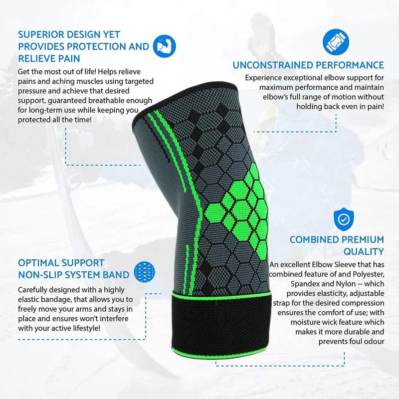 1-teilige Ellenbogenbandage, Kompressionshülse, Armstütze, elastische Hülse mit Riemen für Golf, Basketball, Tennis, Training, Arthritis, Schmerzlinderung
