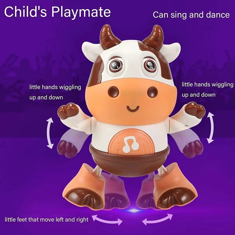 Tanzende Kuh, Musikspielzeug, bewegliches Baby-Kuh-Spielzeug mit Musik und LED-Lichtern, Baby-Spielzeug, 6 bis 12 Monate, Lernspielzeug für Kinder
