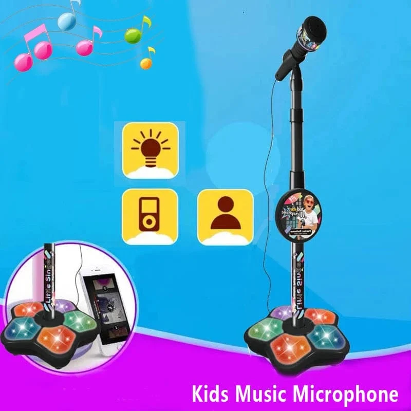 Kindermikrofon mit Ständer, Karaoke-Lied, Musikinstrument, Spielzeug, Gehirntraining, Lernspielzeug, Geburtstagsgeschenk für Mädchen und Jungen