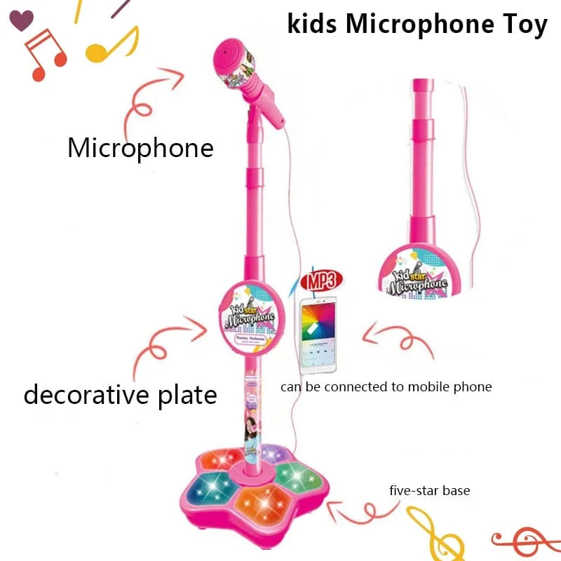 Kindermikrofon mit Ständer, Karaoke-Lied, Musikinstrument, Spielzeug, Gehirntraining, Lernspielzeug, Geburtstagsgeschenk für Mädchen und Jungen