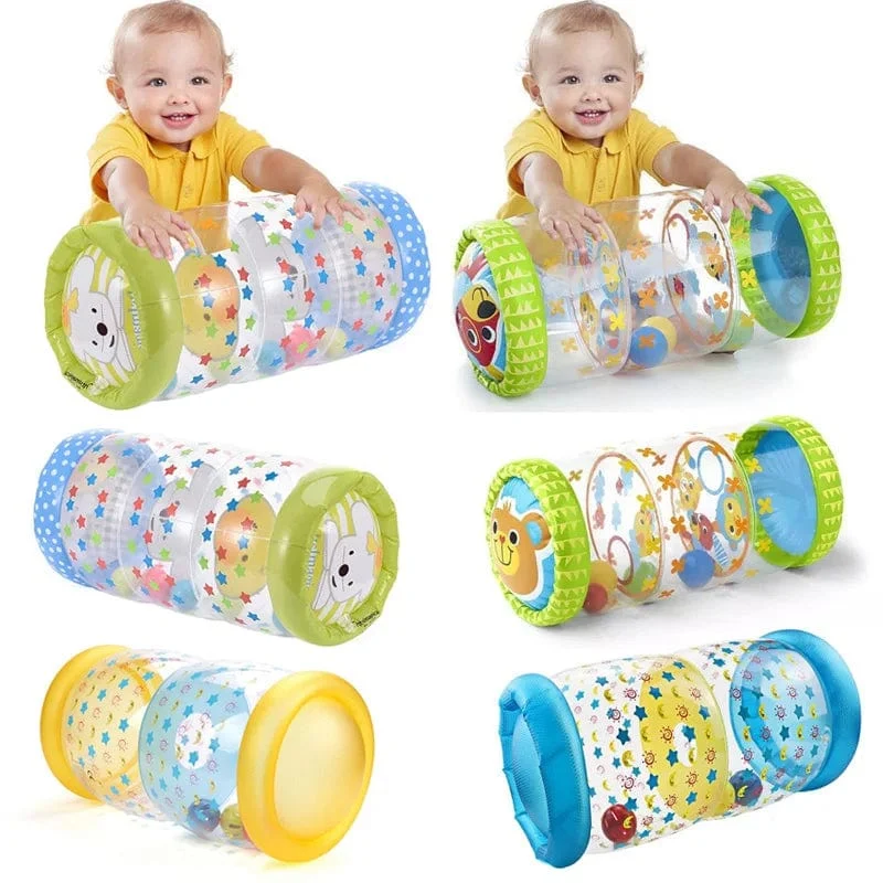 Aufblasbares Baby-Krabbelroller-Spielzeug mit Rassel und Ball, PVC, frühe Entwicklung, Fitness-Spielzeug, frühes pädagogisches Spielzeug für Kinder