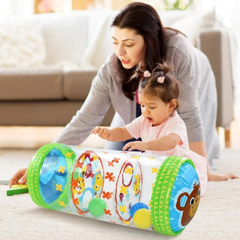 Aufblasbares Baby-Krabbelroller-Spielzeug mit Rassel und Ball, PVC, frühe Entwicklung, Fitness-Spielzeug, frühes pädagogisches Spielzeug für Kinder
