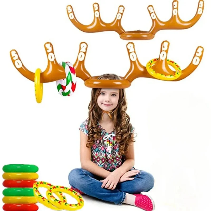 Weihnachten Spiel Aufblasbare Lustige Rentier Geweih Hut Ring Werfen Spielzeug Weihnachten Neujahr Kinder Geschenk Aufgeblasen Party Spiele Spielzeug