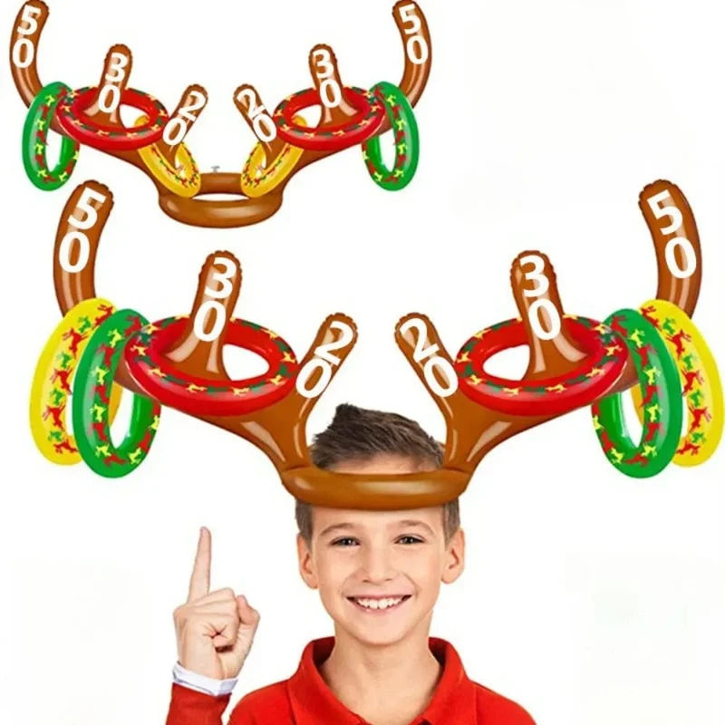 Weihnachten Spiel Aufblasbare Lustige Rentier Geweih Hut Ring Werfen Spielzeug Weihnachten Neujahr Kinder Geschenk Aufgeblasen Party Spiele Spielzeug