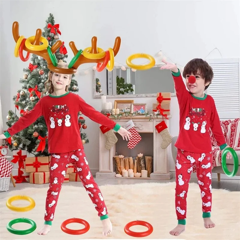 Weihnachten Spiel Aufblasbare Lustige Rentier Geweih Hut Ring Werfen Spielzeug Weihnachten Neujahr Kinder Geschenk Aufgeblasen Party Spiele Spielzeug