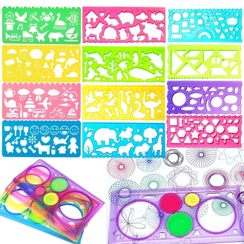 Spirograph-Zeichenschablonen-Set mit Tiergeometrie, Malvorlage, Lineale, Kunsthandwerk, kreatives Kinder-Lernspielzeug