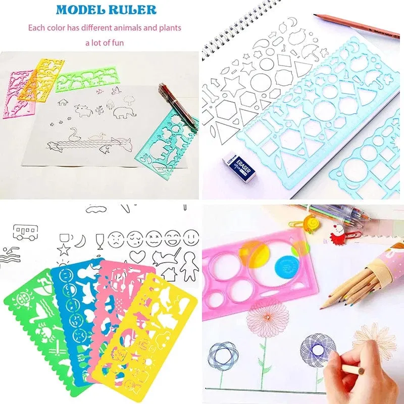 Spirograph-Zeichenschablonen-Set mit Tiergeometrie, Malvorlage, Lineale, Kunsthandwerk, kreatives Kinder-Lernspielzeug