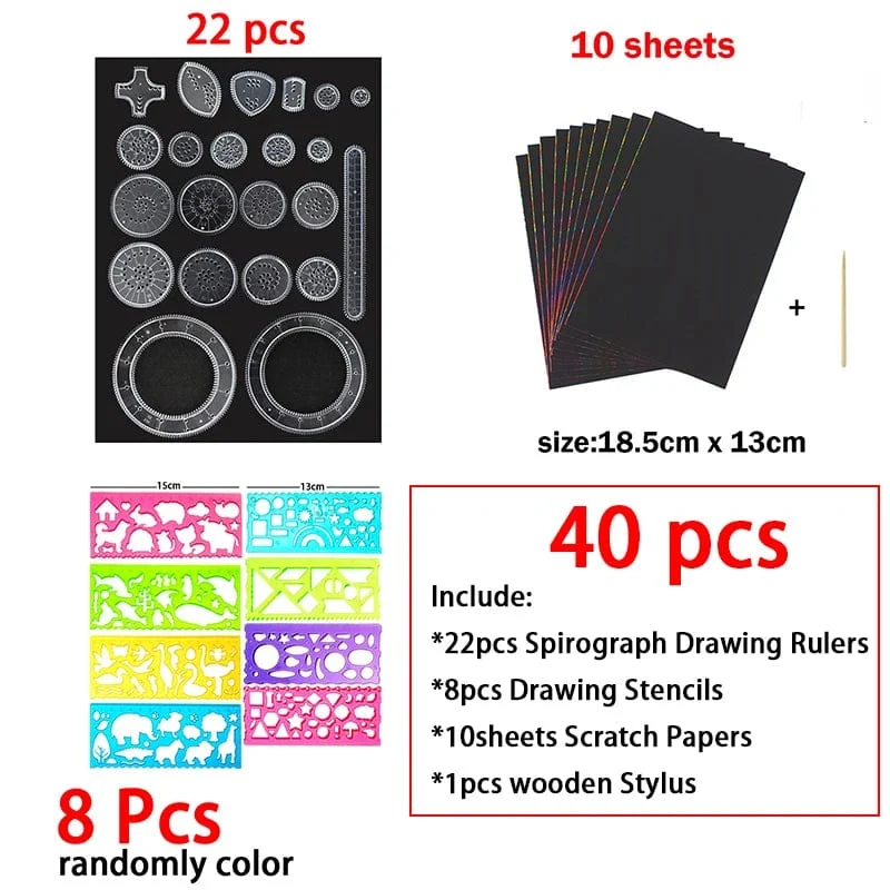 Spirograph-Zeichenschablonen-Set mit Tiergeometrie, Malvorlage, Lineale, Kunsthandwerk, kreatives Kinder-Lernspielzeug