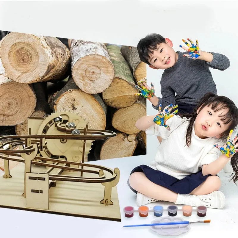 3D-Holzpuzzle zum Selbermachen, zusammenbauen, mechanisches Murmelbahn-Getriebe, Modellbausatz, Dampf-Wissenschaftspuzzle, Lernspielzeug, Geschenk für Kinder