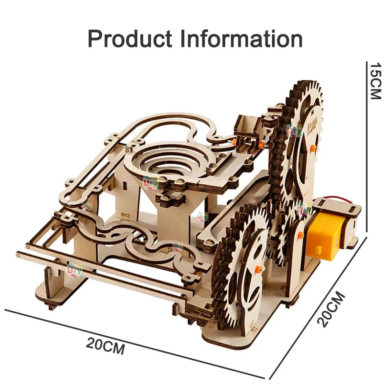 Ury 3D-Holzpuzzles, elektrisches Katapult, Schienengerät, Kugelbahn-Set, mechanisches Modell, Wissenschaftslabyrinth, 5 Kugeln, Montage, Geschenk für Kinder