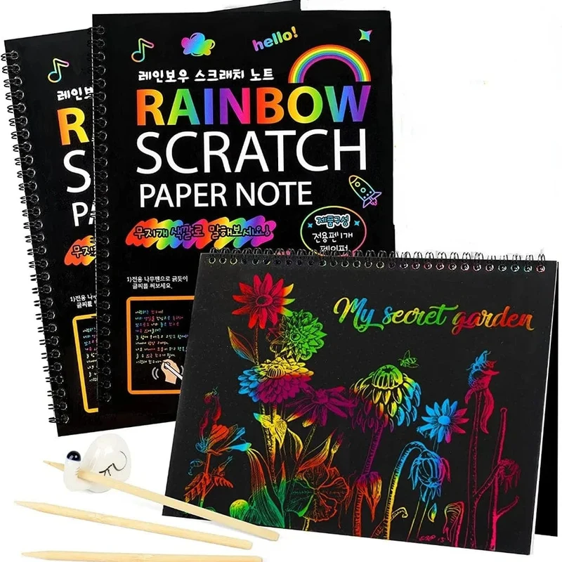 Rainbow Magic Scratch Off Papier-Set für Kinder, Kunst, Kratzen, Malen, Spielzeug, DIY-Graffiti-Buch, Kinder, Montessori-Lernspielzeug