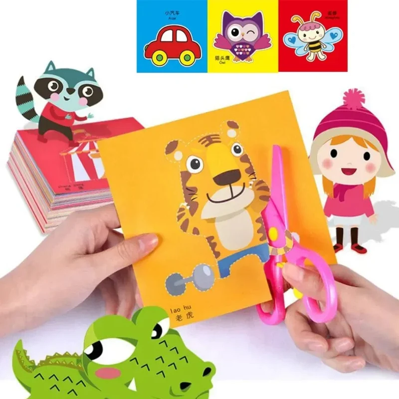 48 stücke Kinder Handgemachtes Papierschnittbuch Bastelspielzeug DIY Kinder Basteln Cartoon Scrapbooking Papierspielzeug für Kinder Lernspielzeug Geschenke