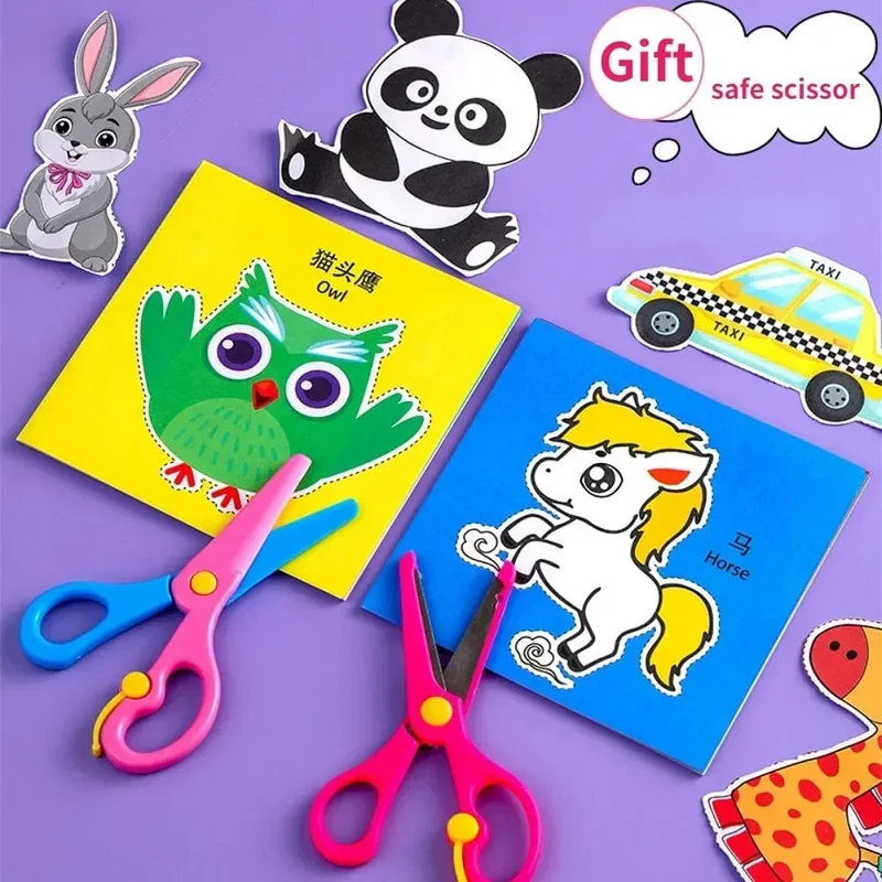 48 stücke Kinder Handgemachtes Papierschnittbuch Bastelspielzeug DIY Kinder Basteln Cartoon Scrapbooking Papierspielzeug für Kinder Lernspielzeug Geschenke