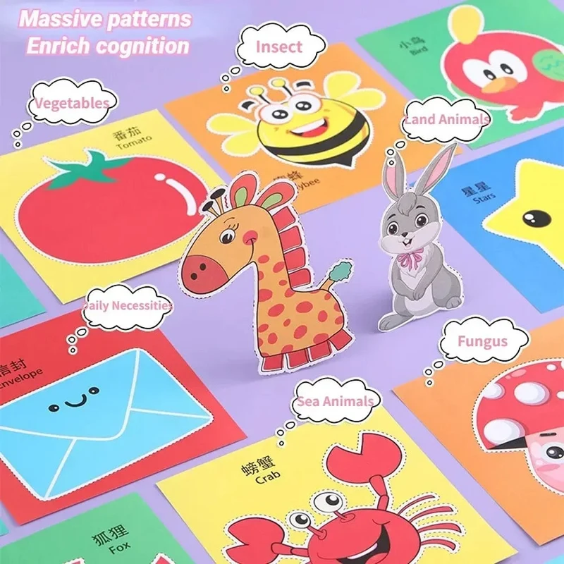 48 stücke Kinder Handgemachtes Papierschnittbuch Bastelspielzeug DIY Kinder Basteln Cartoon Scrapbooking Papierspielzeug für Kinder Lernspielzeug Geschenke