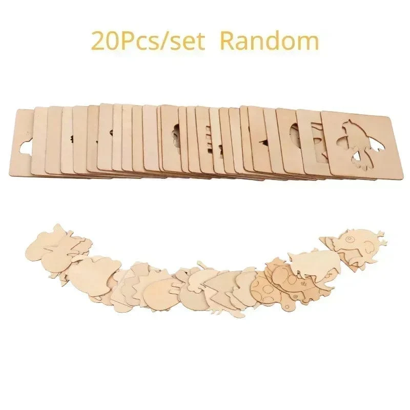 20 stücke Kinder Holz Zeichnung Spielzeug Montessori DIY Malerei Schablonen Vorlage Handwerk Spielzeug Puzzle Pädagogisches Spielzeug für Kinder Geschenke