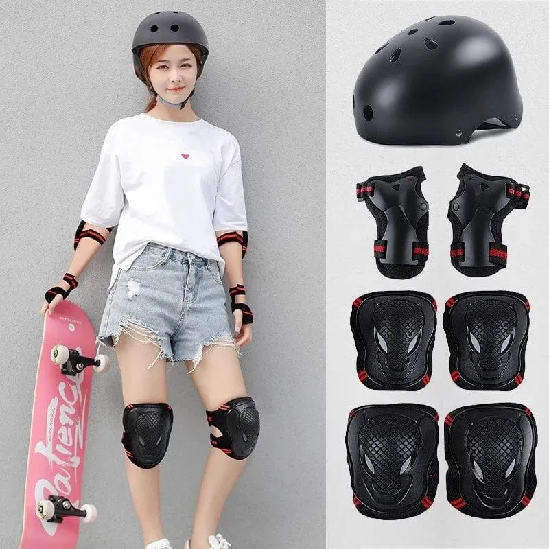 Skateboard Eisroller Skating Schutzausrüstung Ellenbogenschützer Handgelenkschutz Radfahren Reiten Helmschutz für Kinder Erwachsene