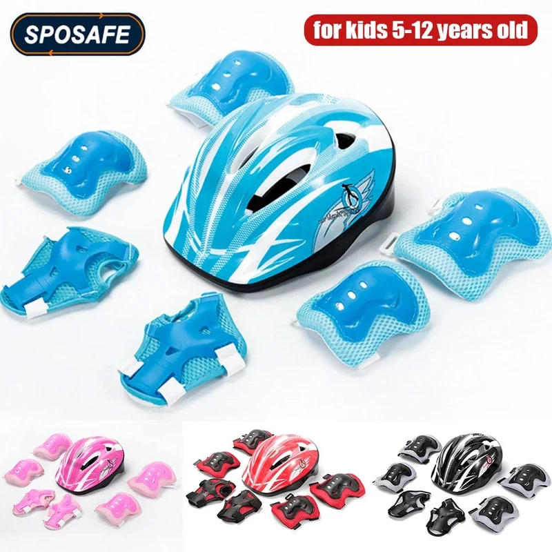 Kinder Rollerblading Schutzausrüstung Set Helmschutz Knie Ellenbogen Handgelenkschützer Junge Mädchen Fahrrad Skateboard Skifahren Roller Sport