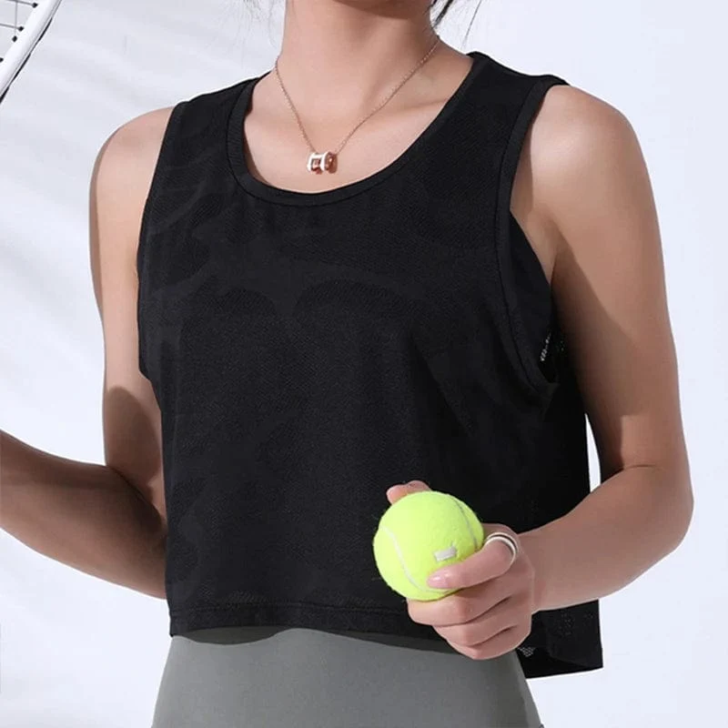 Frauen Tarnung Laufhose Weste Fitness Crop Top Ärmelloses Mesh Yoga Shirts Atmungsaktive Workout Gym Tank Tops Weibliche Sportswear