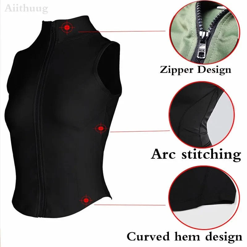 Aiithuug Athletic Zip Up Sweat Weste Jacke ärmellos Laufen Yoga Tops Stehkragen Shirts Sport Top Fitness Damen Workout Tops