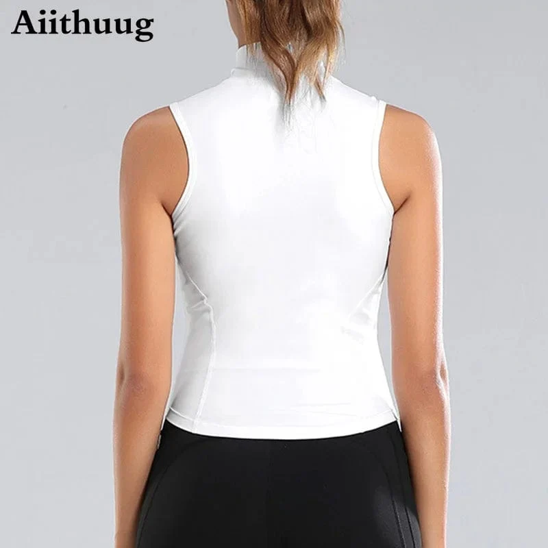 Aiithuug Athletic Zip Up Sweat Weste Jacke ärmellos Laufen Yoga Tops Stehkragen Shirts Sport Top Fitness Damen Workout Tops