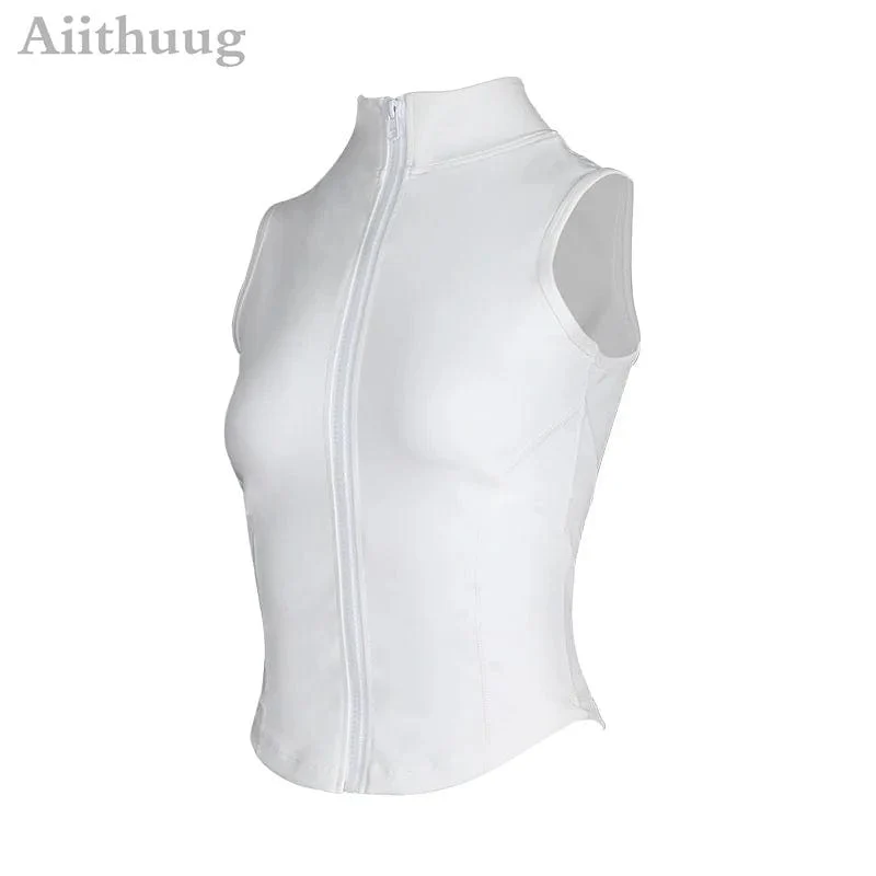 Aiithuug Athletic Zip Up Sweat Weste Jacke ärmellos Laufen Yoga Tops Stehkragen Shirts Sport Top Fitness Damen Workout Tops