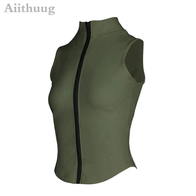 Aiithuug Athletic Zip Up Sweat Weste Jacke ärmellos Laufen Yoga Tops Stehkragen Shirts Sport Top Fitness Damen Workout Tops