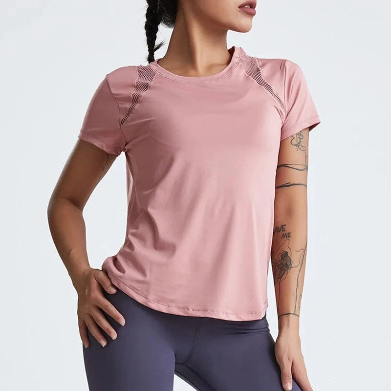 Lose Yoga-Kleidung, Oberteile, kurzärmelig, schnell trocknende Kleidung, T-Shirts, kurze Sport-Hohl-Fitness-Kleidung, Damenblusen