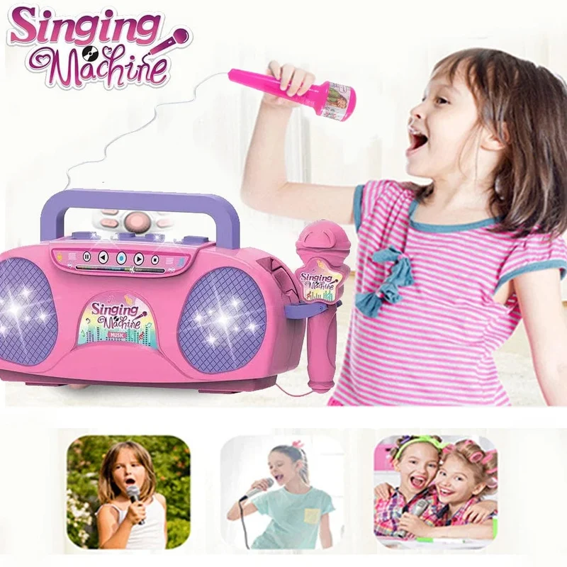 Kinder-Mikrofon, Karaoke-Maschine, Musikinstrument, Spielzeug mit Licht, für drinnen und draußen, Reisen, pädagogisches Spielzeug, Geschenk für Mädchen, Jungen, Kinder