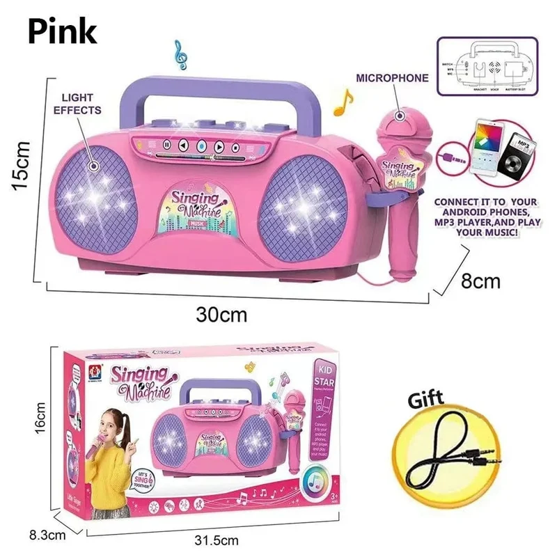 Kinder-Mikrofon, Karaoke-Maschine, Musikinstrument, Spielzeug mit Licht, für drinnen und draußen, Reisen, pädagogisches Spielzeug, Geschenk für Mädchen, Jungen, Kinder