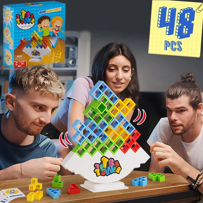 48PCS Tetra Tower Fun Balance Stacking Building Blocks Brettspiel für Kinder Erwachsene Freunde Team Wohnheim Familienspielabend und Party