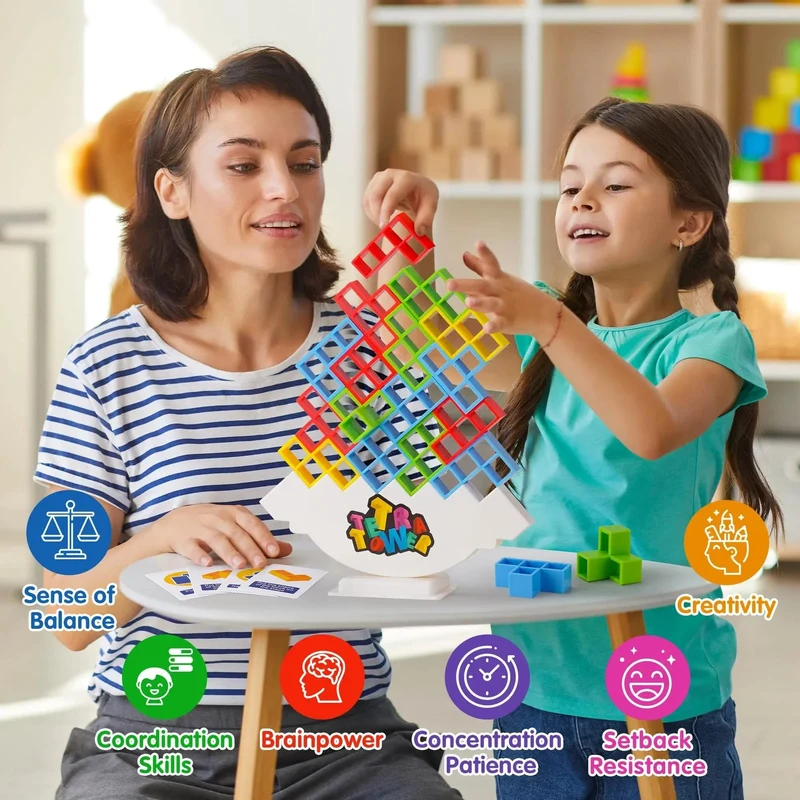 48PCS Tetra Tower Fun Balance Stacking Building Blocks Brettspiel für Kinder Erwachsene Freunde Team Wohnheim Familienspielabend und Party