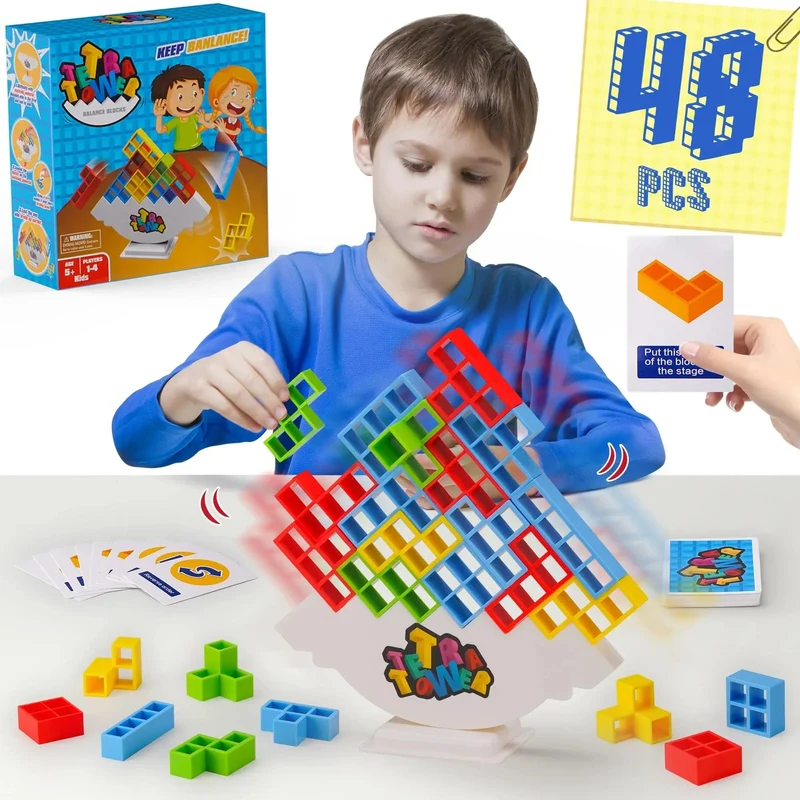 48PCS Tetra Tower Fun Balance Stacking Building Blocks Brettspiel für Kinder Erwachsene Freunde Team Wohnheim Familienspielabend und Party