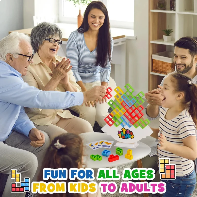 48PCS Tetra Tower Fun Balance Stacking Building Blocks Brettspiel für Kinder Erwachsene Freunde Team Wohnheim Familienspielabend und Party