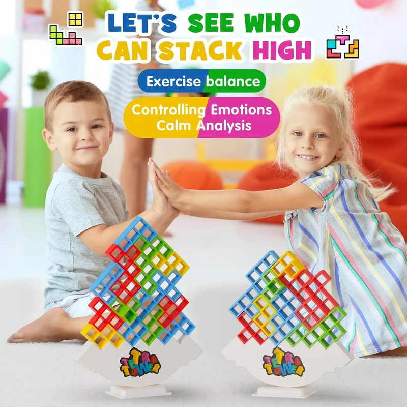 48PCS Tetra Tower Fun Balance Stacking Building Blocks Brettspiel für Kinder Erwachsene Freunde Team Wohnheim Familienspielabend und Party