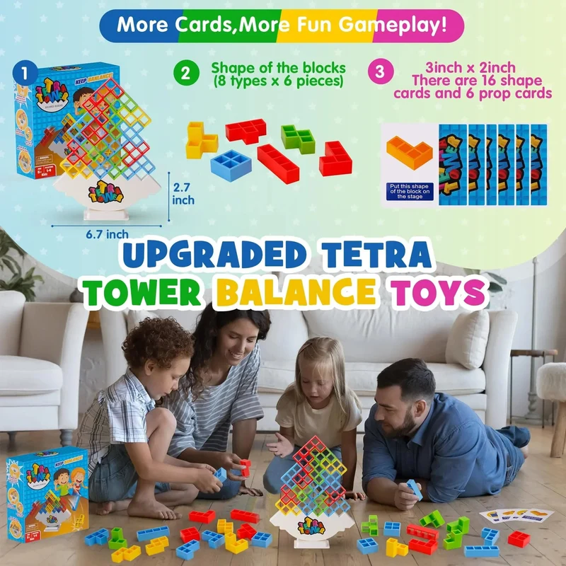 48PCS Tetra Tower Fun Balance Stacking Building Blocks Brettspiel für Kinder Erwachsene Freunde Team Wohnheim Familienspielabend und Party