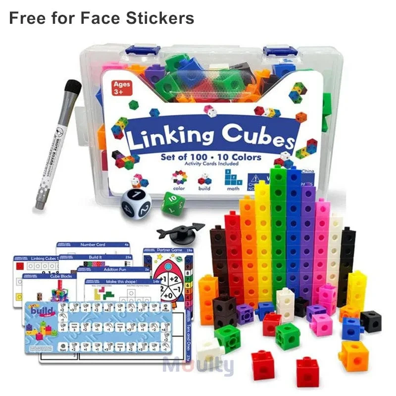 Moulty Linking Math Cubes Set mit 100 zählenden Zahlenblöcken STEM-Zählspielzeug Snap Linking Cube Math Counters zum Lernen von Kindern