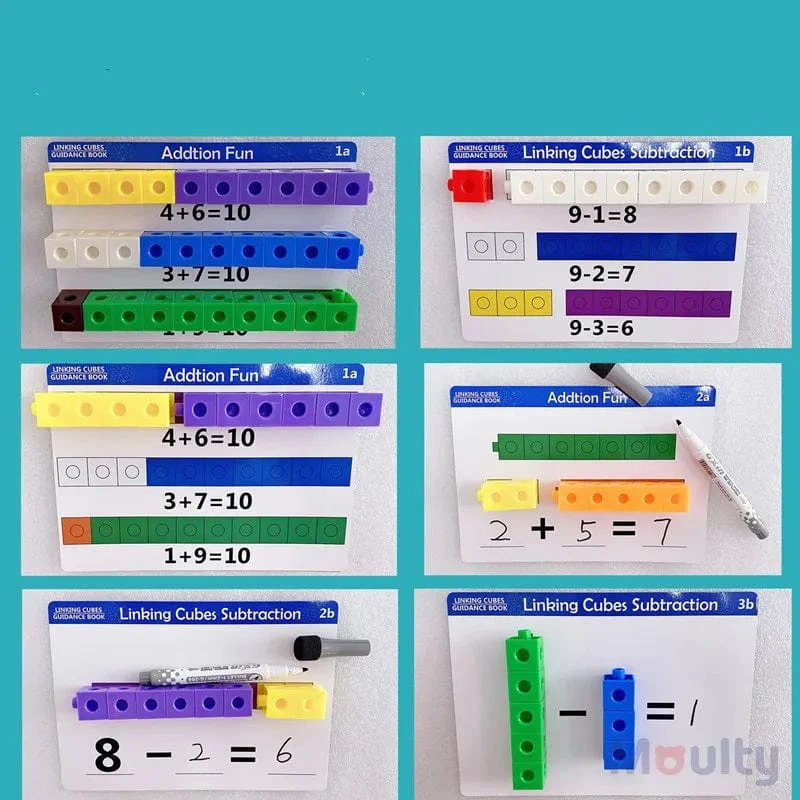 Moulty Linking Math Cubes Set mit 100 zählenden Zahlenblöcken STEM-Zählspielzeug Snap Linking Cube Math Counters zum Lernen von Kindern