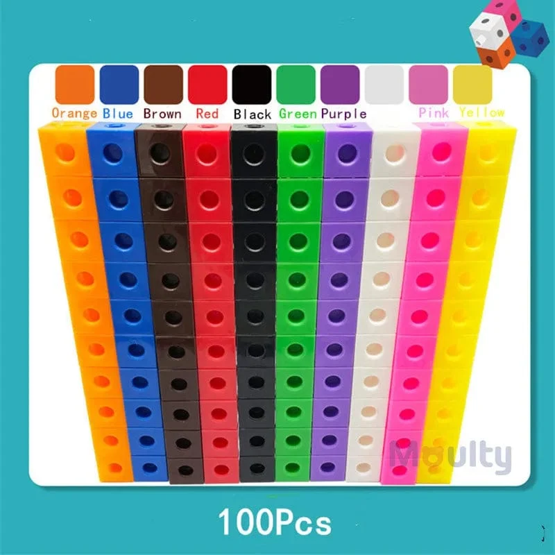 Moulty Linking Math Cubes Set mit 100 zählenden Zahlenblöcken STEM-Zählspielzeug Snap Linking Cube Math Counters zum Lernen von Kindern