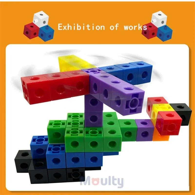 Moulty Linking Math Cubes Set mit 100 zählenden Zahlenblöcken STEM-Zählspielzeug Snap Linking Cube Math Counters zum Lernen von Kindern