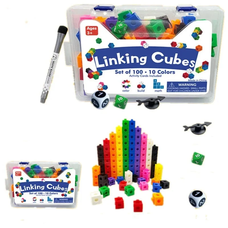 Moulty Linking Math Cubes Set mit 100 zählenden Zahlenblöcken STEM-Zählspielzeug Snap Linking Cube Math Counters zum Lernen von Kindern
