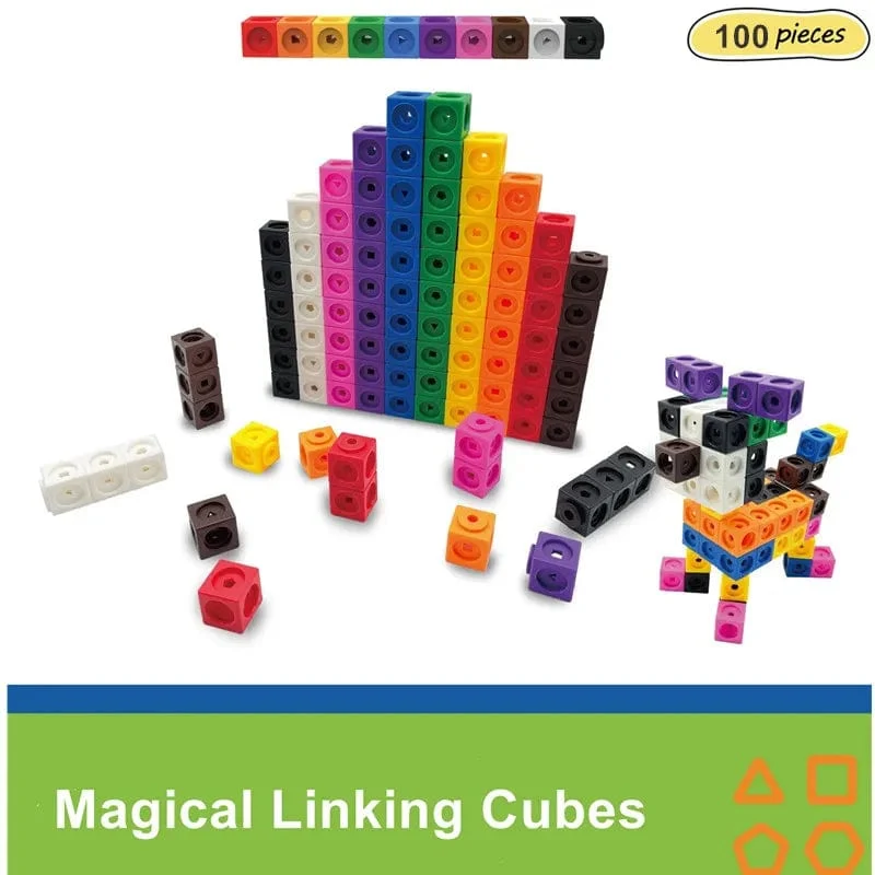Moulty Linking Math Cubes Set mit 100 zählenden Zahlenblöcken STEM-Zählspielzeug Snap Linking Cube Math Counters zum Lernen von Kindern
