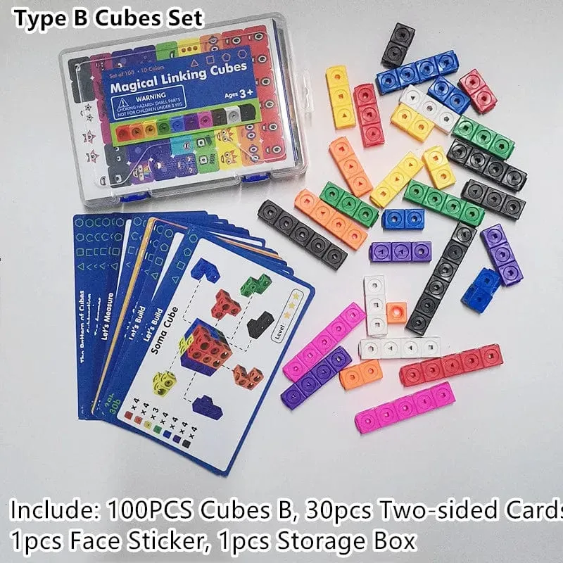 Moulty Linking Math Cubes Set mit 100 zählenden Zahlenblöcken STEM-Zählspielzeug Snap Linking Cube Math Counters zum Lernen von Kindern