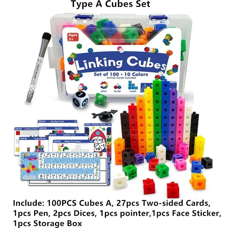 Moulty Linking Math Cubes Set mit 100 zählenden Zahlenblöcken STEM-Zählspielzeug Snap Linking Cube Math Counters zum Lernen von Kindern