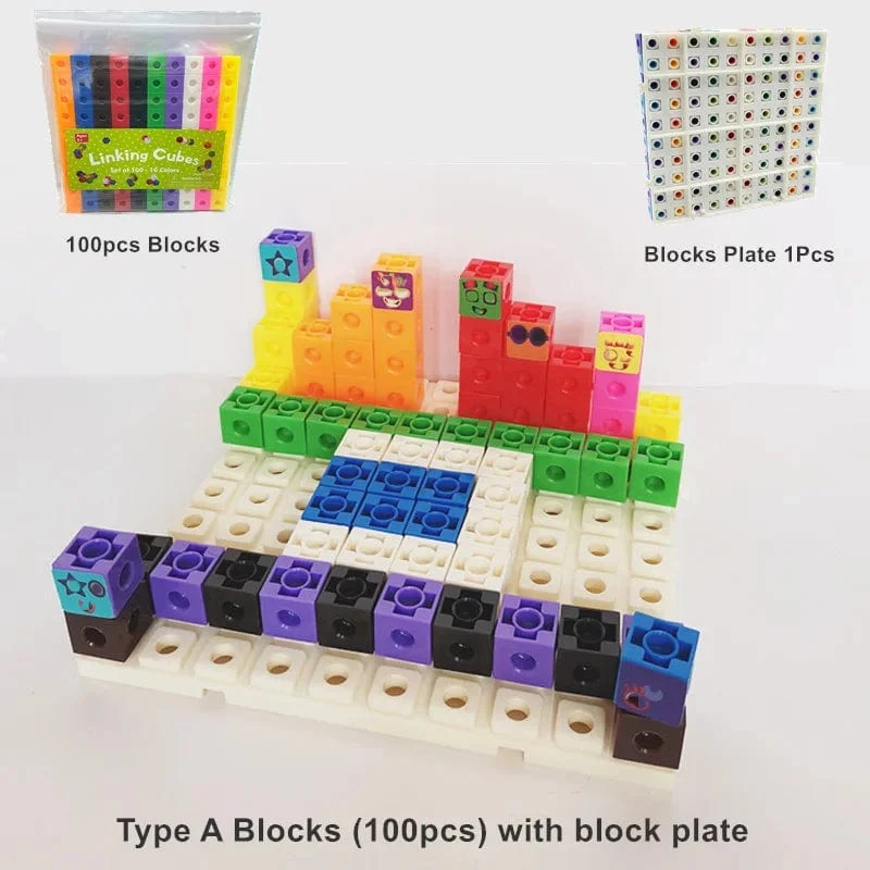 Moulty Linking Math Cubes Set mit 100 zählenden Zahlenblöcken STEM-Zählspielzeug Snap Linking Cube Math Counters zum Lernen von Kindern