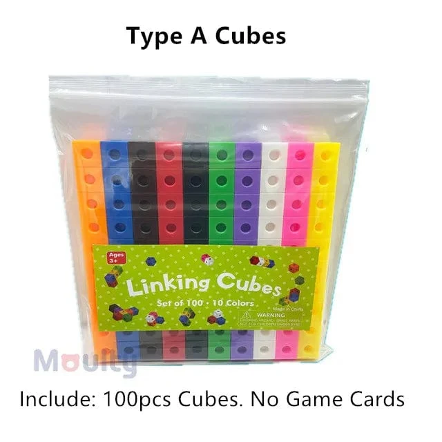 Moulty Linking Math Cubes Set mit 100 zählenden Zahlenblöcken STEM-Zählspielzeug Snap Linking Cube Math Counters zum Lernen von Kindern