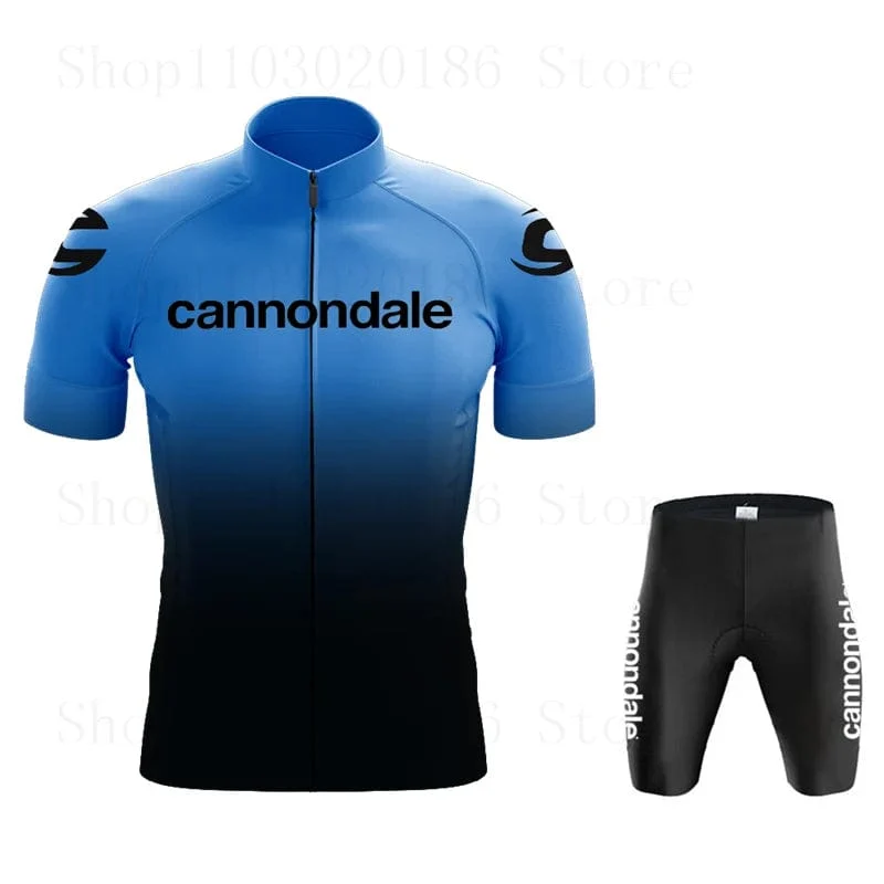Cannondale Männer Kurzarm Radfahren Jersey Set Sommer Bicicleta Kleidung MTB Maillot Ropa Ciclismo Sportswear Blau Fahrrad Anzug