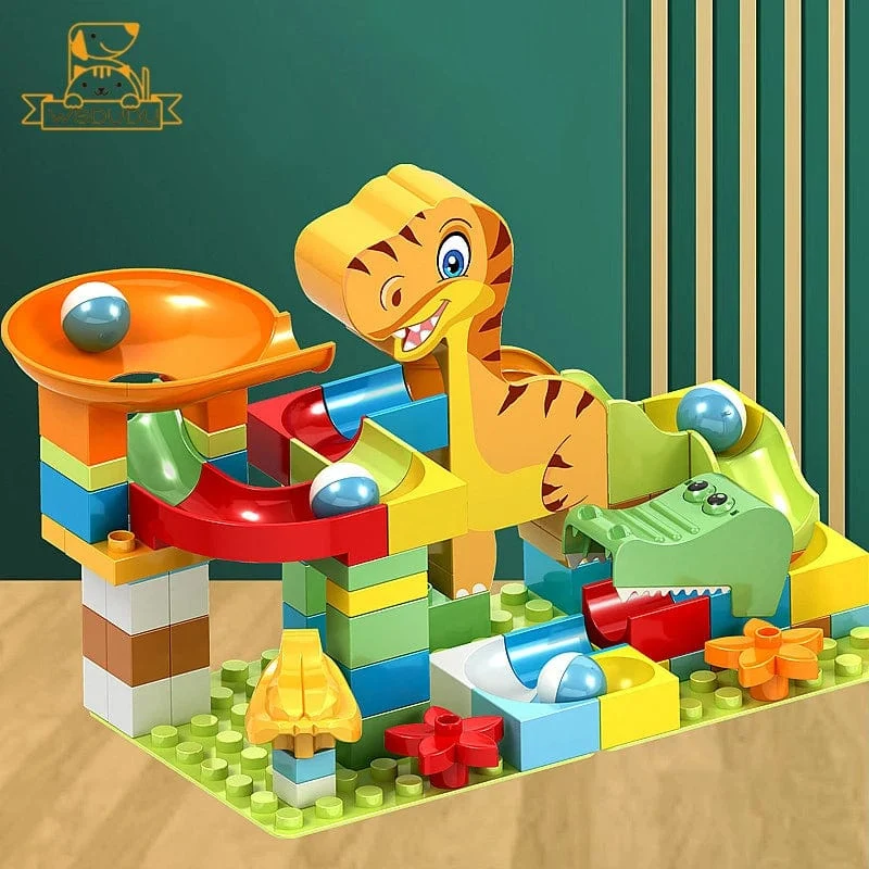 Rutsche Marmorkugeln Bausteine ​​Tier Dinosaurier Rennen Laufstrecke Modellbau Stapel Große Ziegel Spiel Puzzle Spielzeug Kind Geschenk