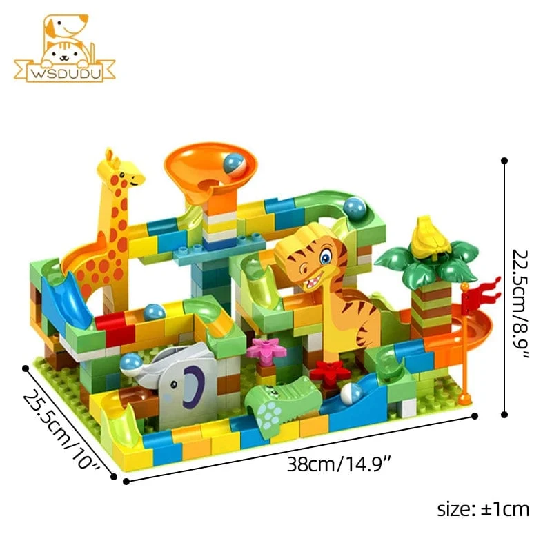 Rutsche Marmorkugeln Bausteine ​​Tier Dinosaurier Rennen Laufstrecke Modellbau Stapel Große Ziegel Spiel Puzzle Spielzeug Kind Geschenk